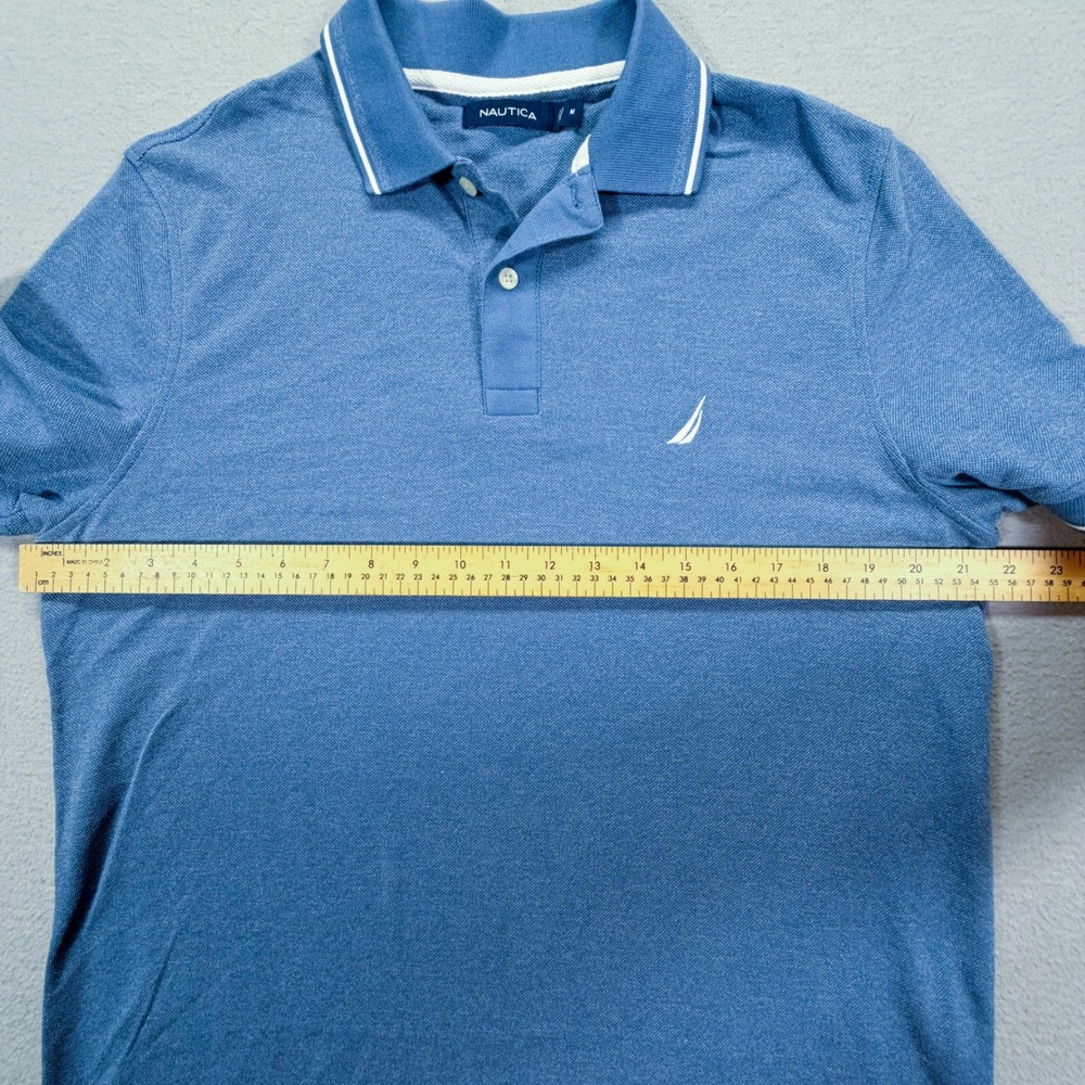 Nautica Polo Shirt Mens Medium Excellent Blue Short Sleeve Tipped Collar Logo - Picture 3 of 7